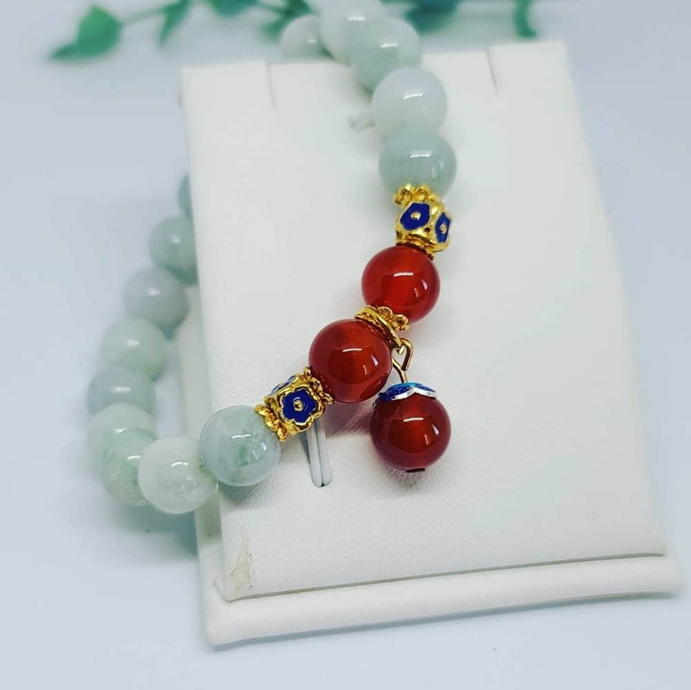 Jade and Red Agate Charm bracelet/ Grade A